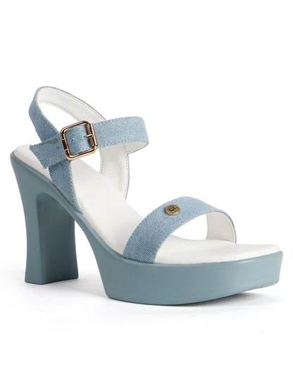 Denim-Style Block Block Heel Sandals