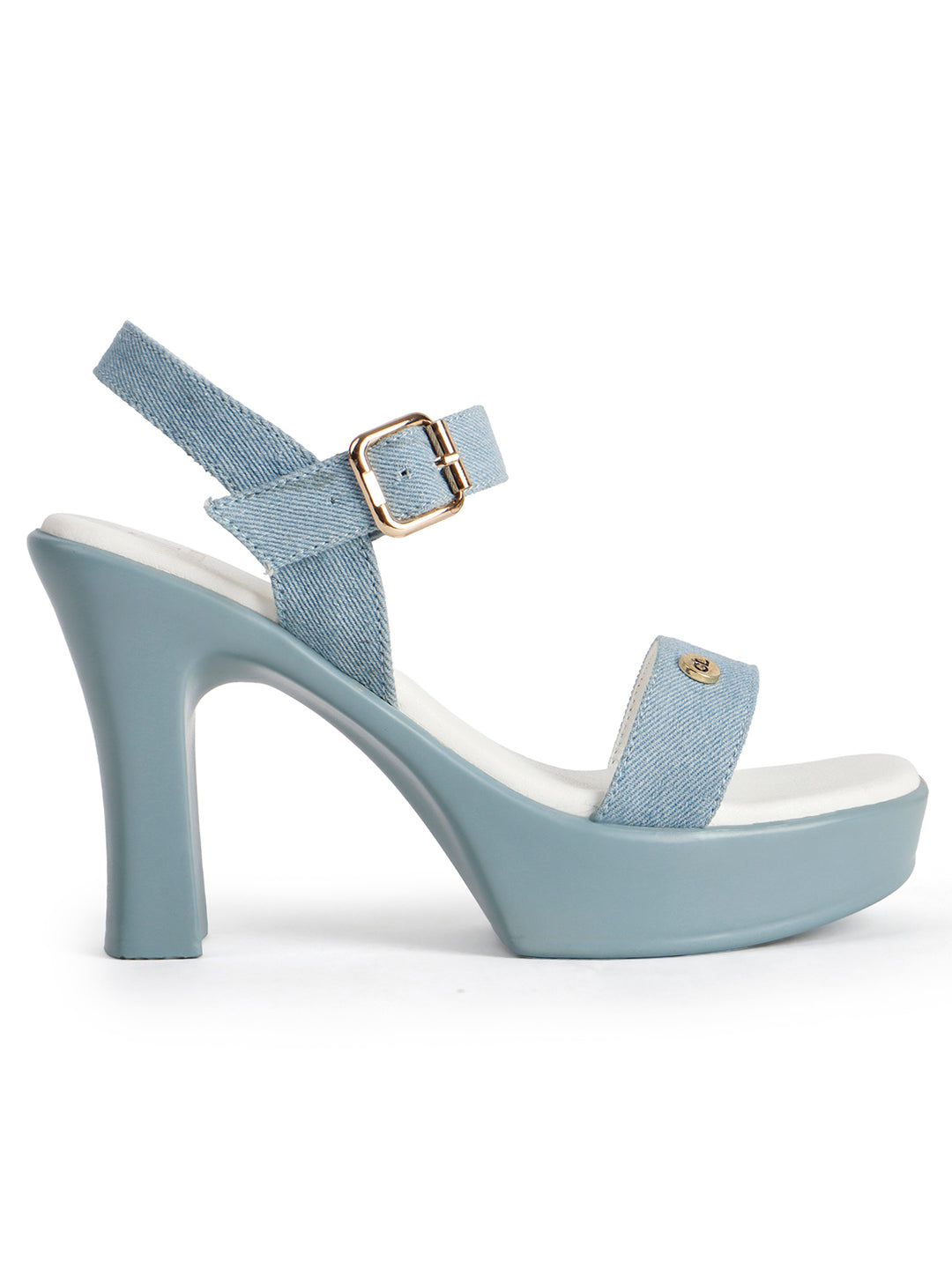 Denim-Style Block Block Heel Sandals