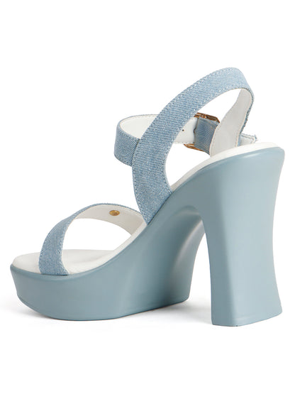 Denim-Style Block Block Heel Sandals