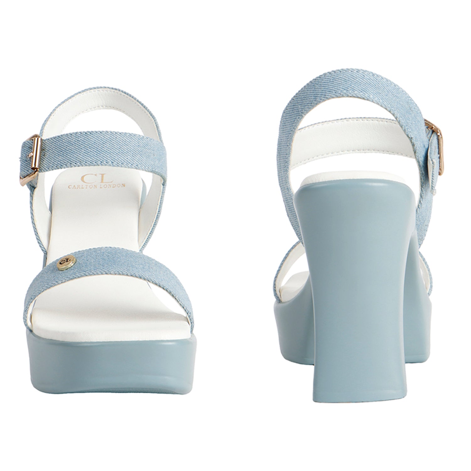 Denim-Style Block Block Heel Sandals