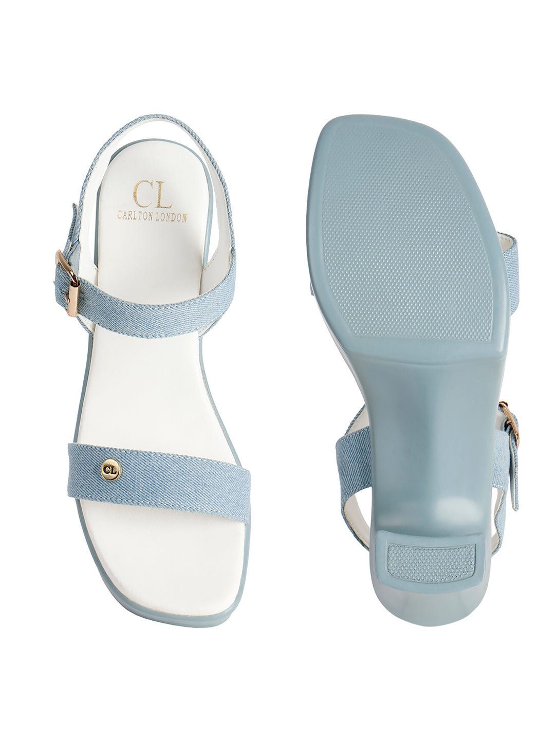 Denim-Style Block Block Heel Sandals