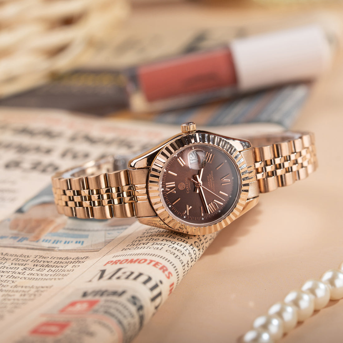 Harper: Mini Brown Stainless Steel Women Analog Watch CLRLW-003