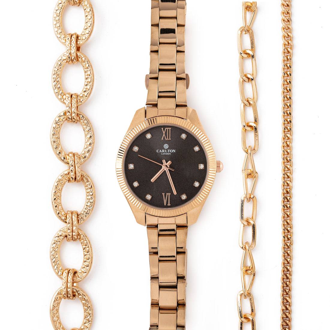 Women Gift Set Of 3 Black Dial Watch + 3  Bracelets CLPLG075