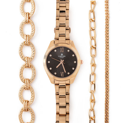 Women Gift Set Of 3 Black Dial Watch + 3  Bracelets CLPLG075