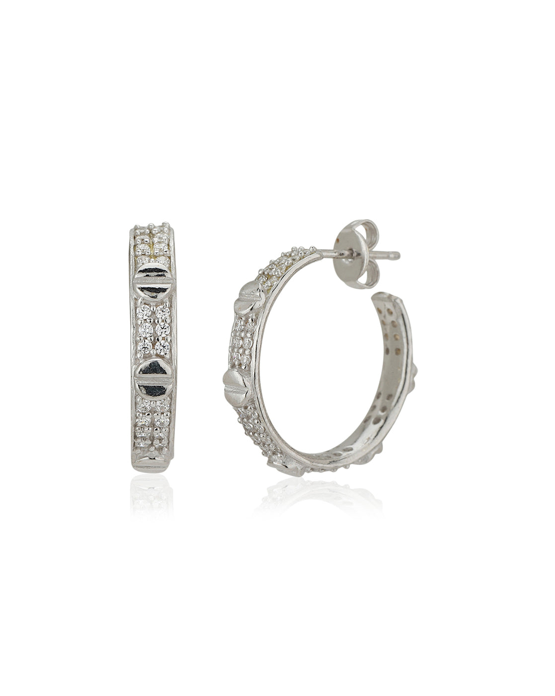 Carlton London Rhodium Plated Cz Circular Half  Hoop Earring For Women