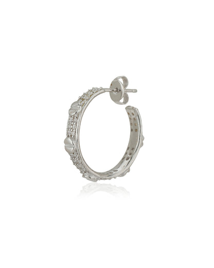 Carlton London Rhodium Plated Cz Circular Half  Hoop Earring For Women