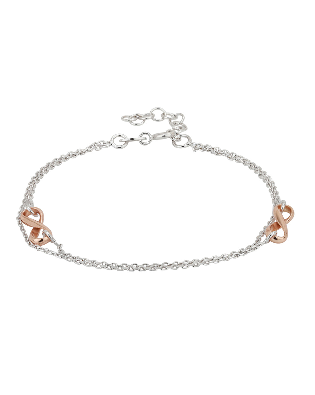 Carlton London Double Toned Rhodium Plated Infinity Link Bracelet