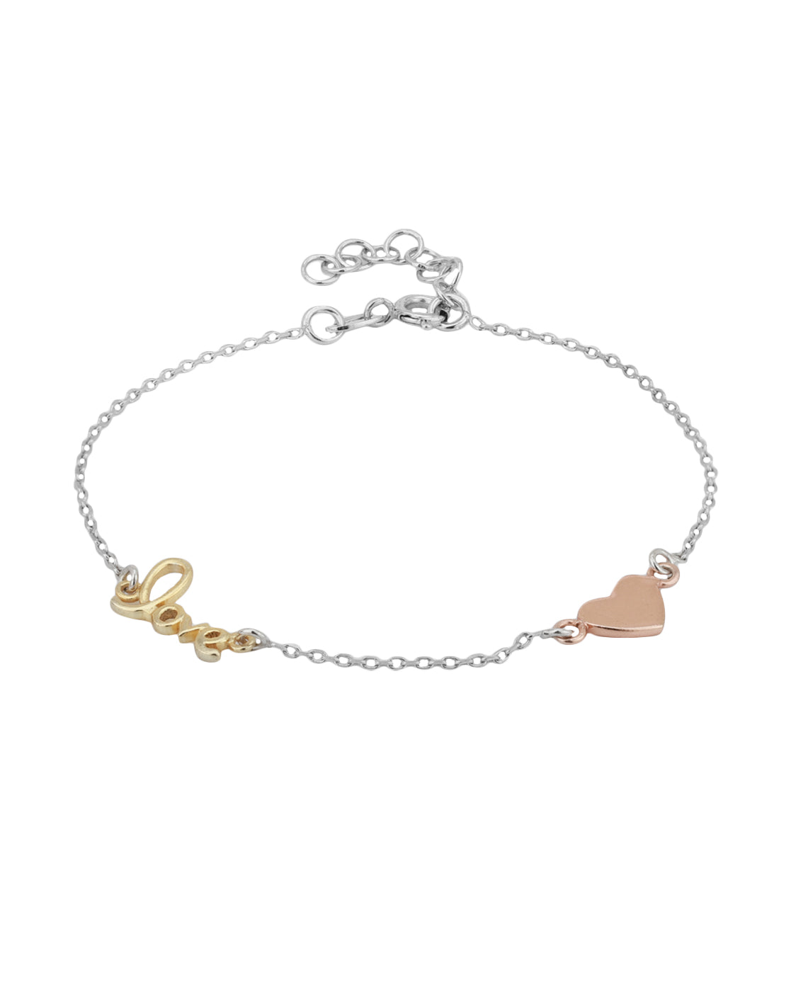 Carlton London 2 Toned Rhodium Plated Love With Heart Charm Bracelet