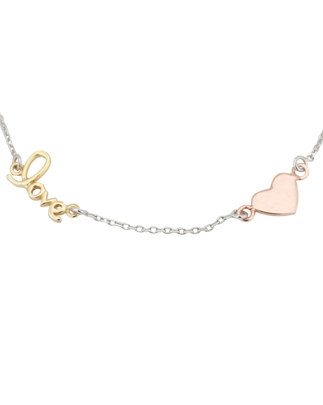 Carlton London 2 Toned Rhodium Plated Love With Heart Charm Bracelet