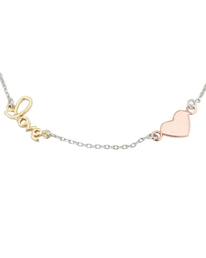 Carlton London 2 Toned Rhodium Plated Love With Heart Charm Bracelet