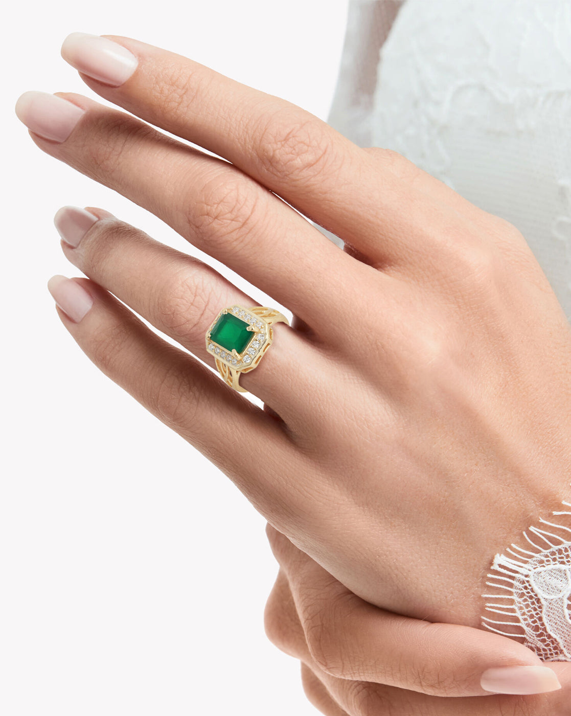 Showroom of Designing fancy real diamond green stone ring | Jewelxy - 178472