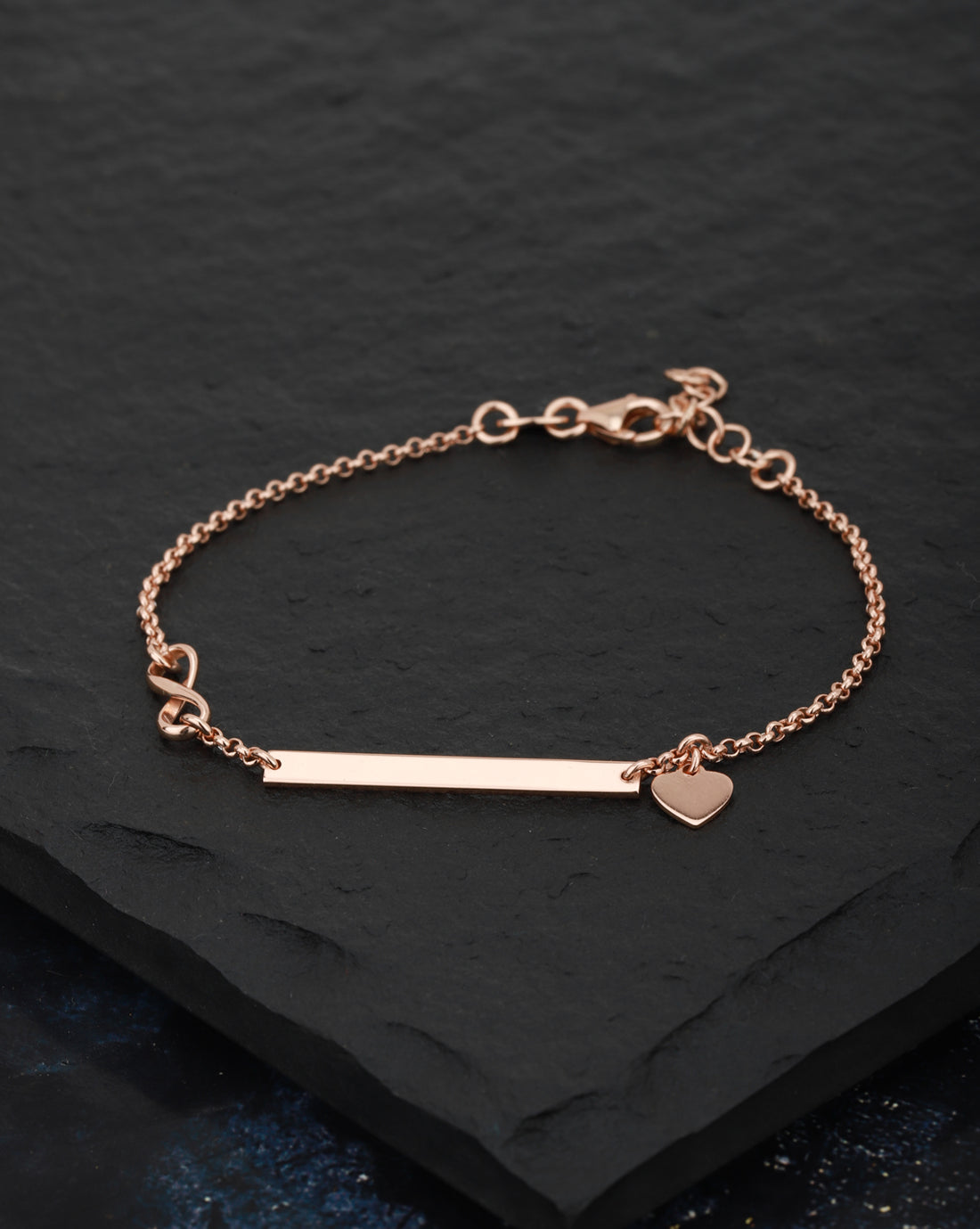 Carlton London Rose Gold Plated with Heart Charm Bracelet