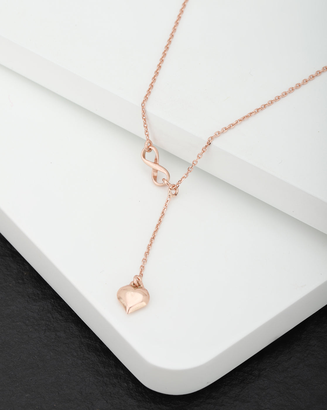 18kt Rose Gold Plated Lariat Heart Pendant with Chain