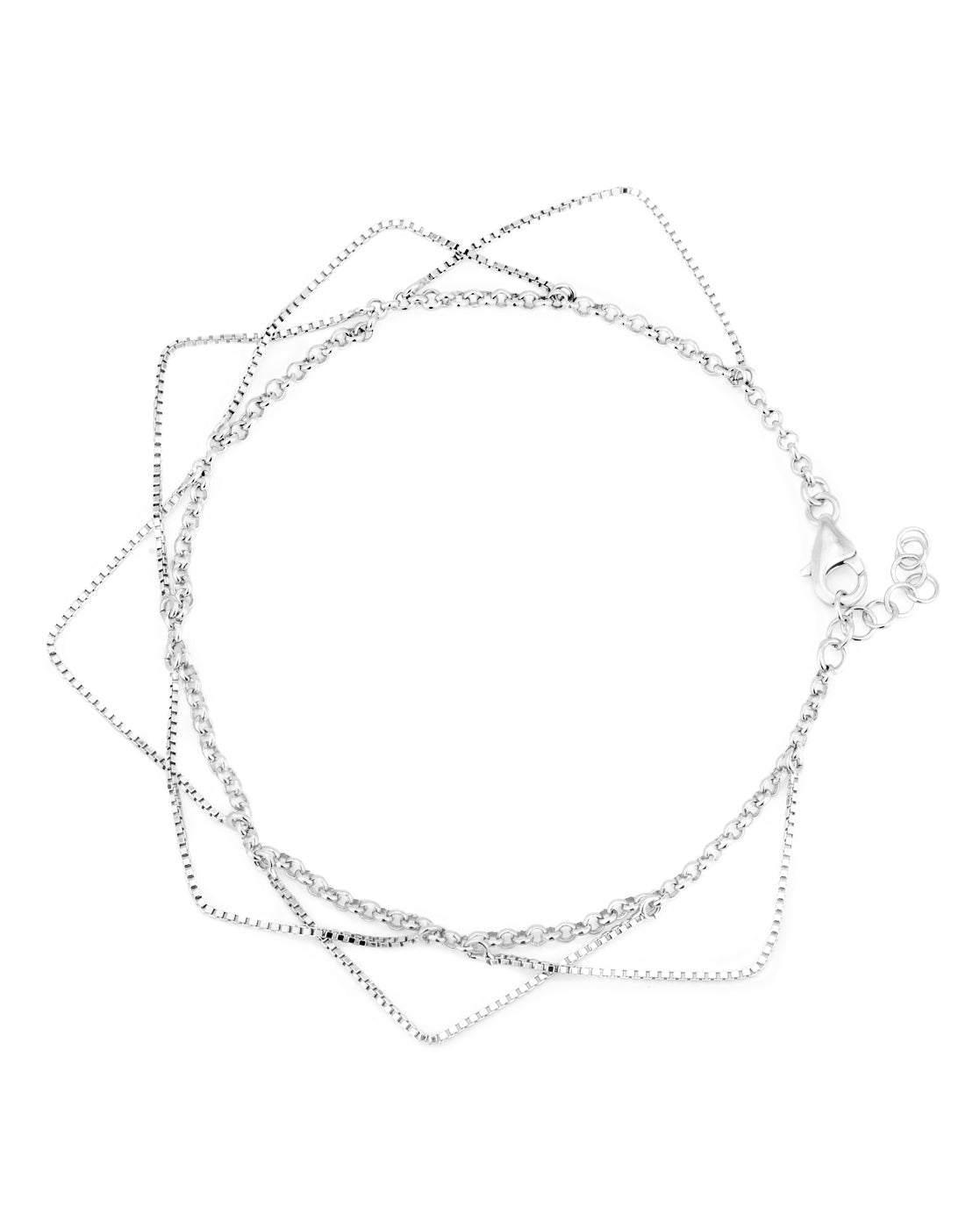 Carlton London -Set Of 2 Rhodium-Plated Silver Toned Link Layered Anklets For Women