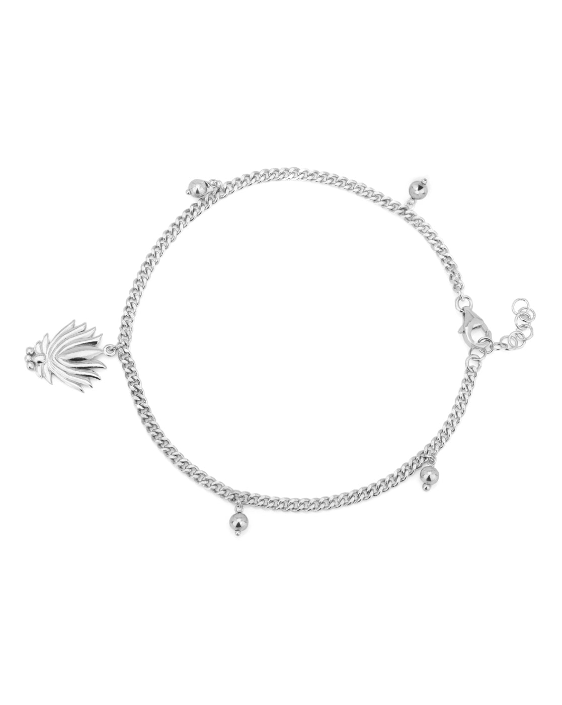 Carlton London -Set Of 2 Rhodium-Plated Silver Toned Lotus Shape Silver Beaded Anklets For Women