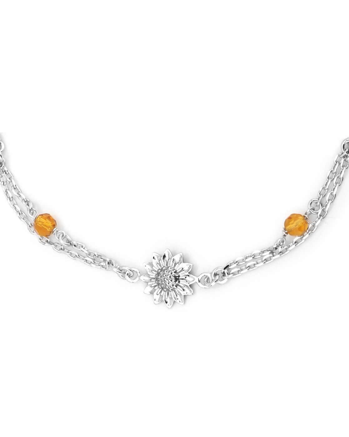 Carlton London -Set Of 2 Rhodium-Plated Silver Toned Yellow Beaded Floral-Shape Anklets For Women