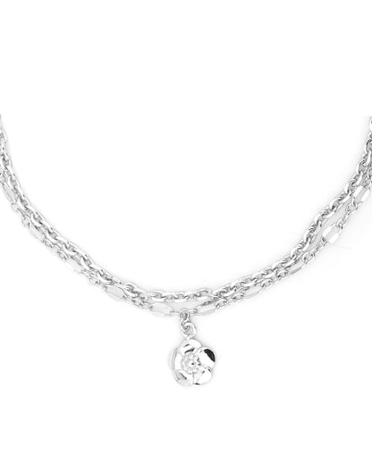 Carlton London -Set Of 2 Rhodium-Plated Silver Toned Layered Floral Link Anklets For Women