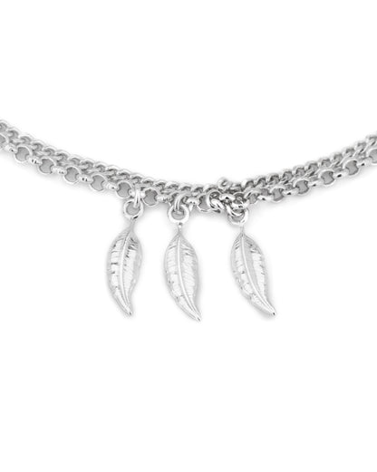Carlton London -Set Of 2 Rhodium-Plated Silver Toned Leaf Shape Layered Anklets For Women