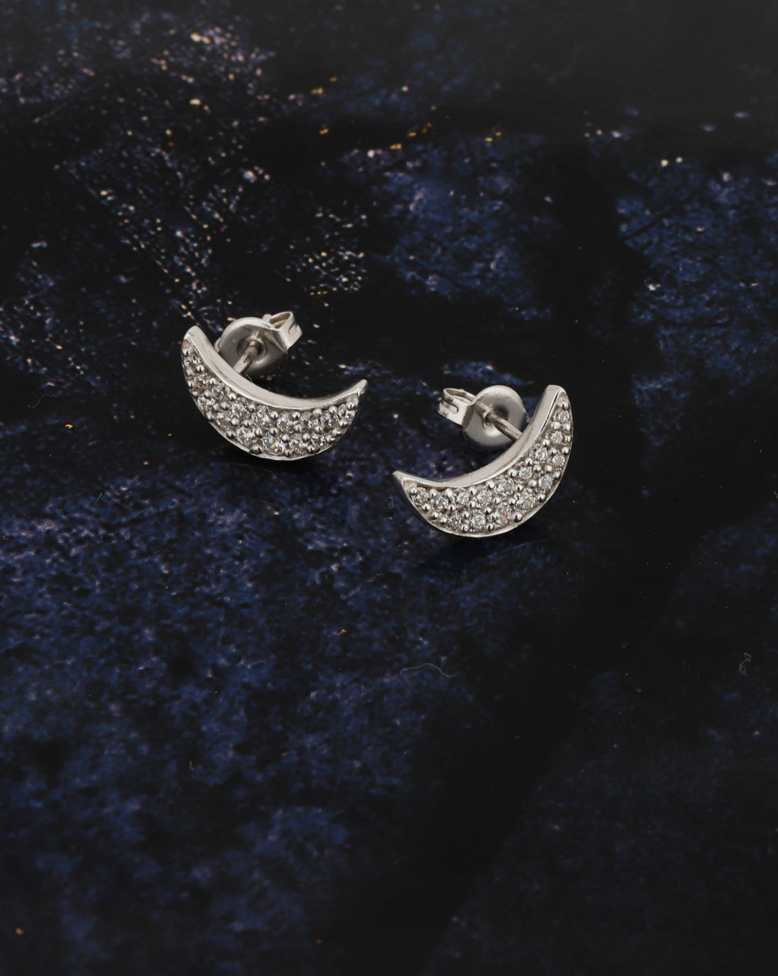 Carlton London Rhodium Plated Cz Crescent Stud Earring For Women