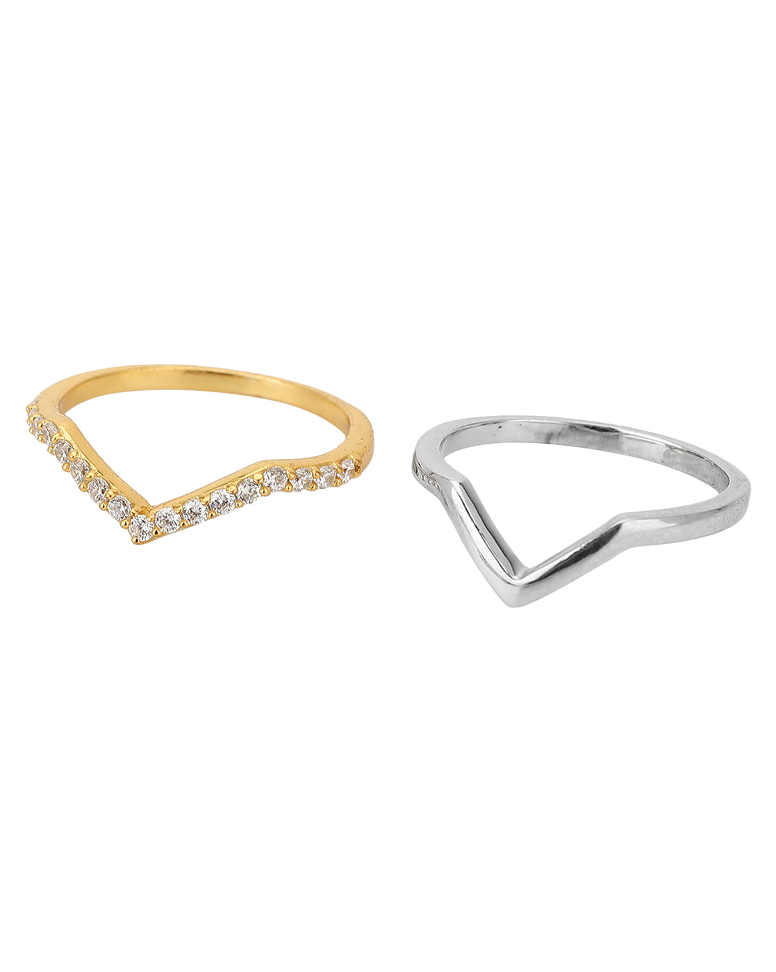 Carlton London Gold &amp; Silver Plated Set Of 2 Contemporary Finger Rings For Women