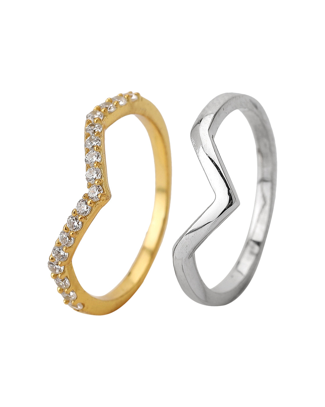 Carlton London Gold &amp; Silver Plated Set Of 2 Contemporary Finger Rings For Women