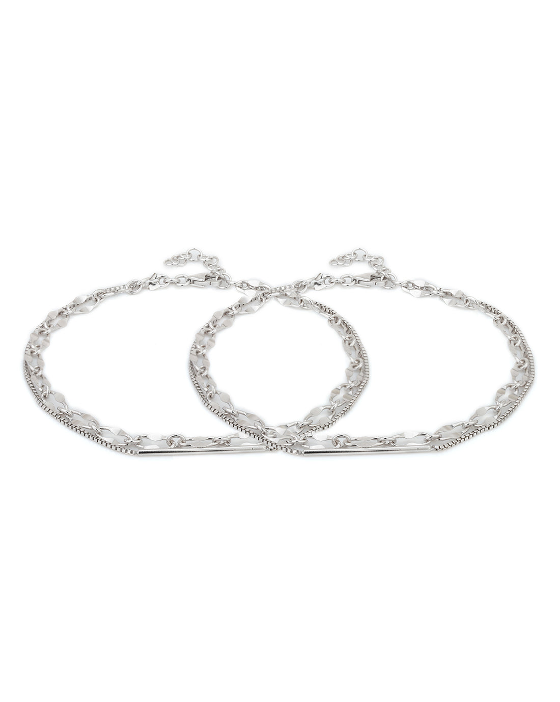 Carlton London -Set Of 2 Rhodium-Plated Silver Toned Layered Anklets For Women