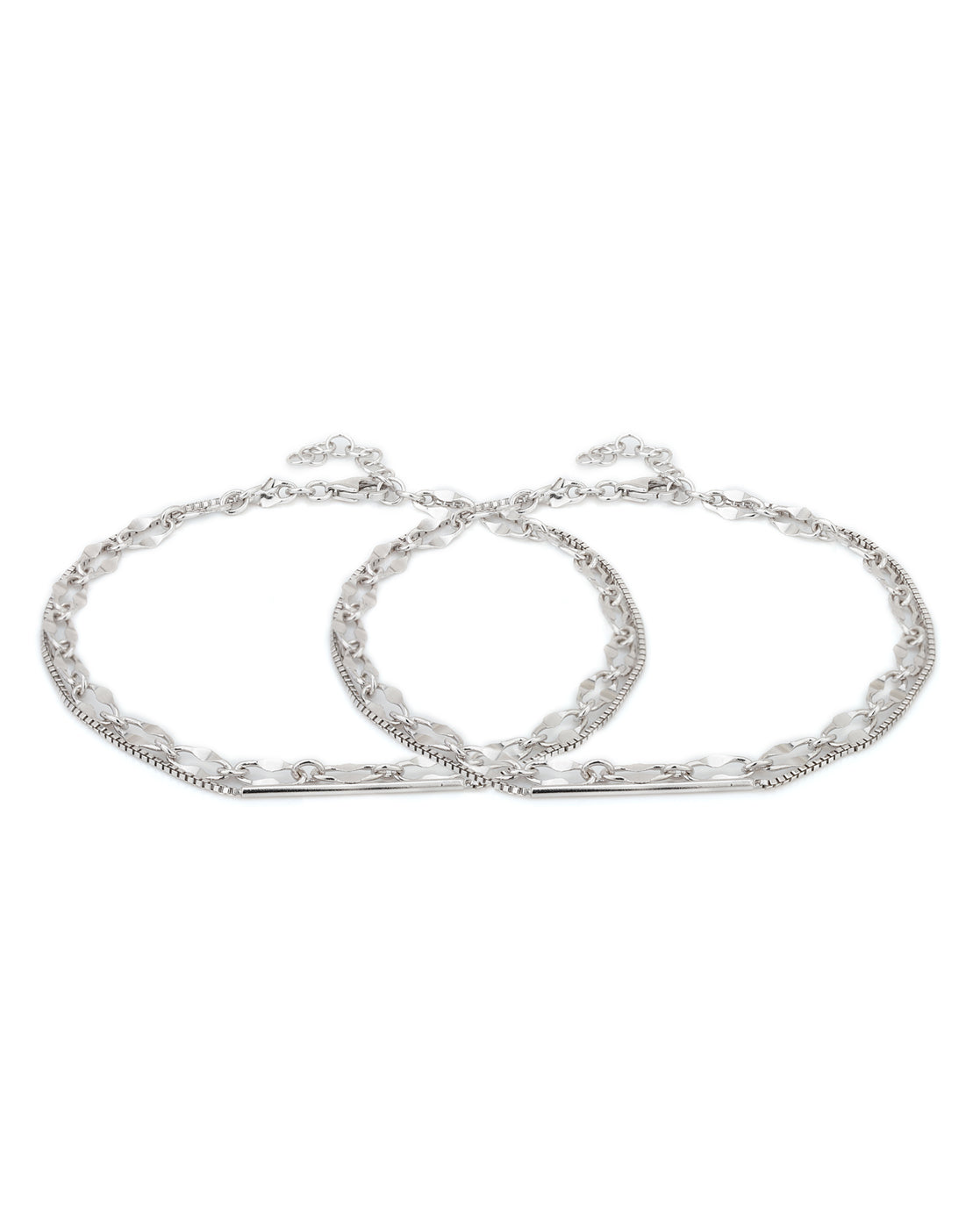 Carlton London -Set Of 2 Rhodium-Plated Silver Toned Layered Anklets For Women