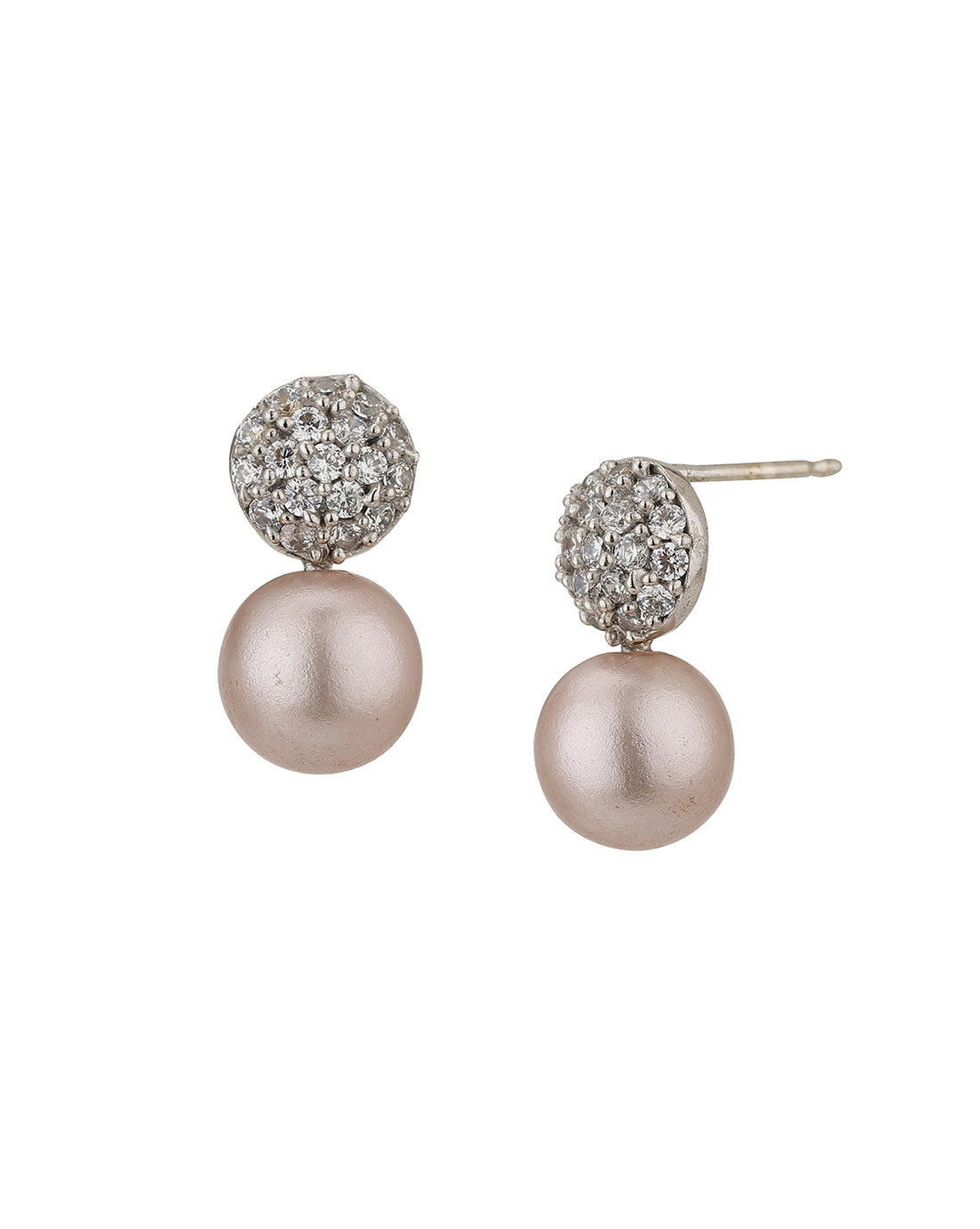 Carlton London Rhodium Plated CZ Silver Pearl Spherical Stud Earring For Women