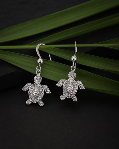 Carlton London Rhodium Plated Cz Turtle Stud Earring For Women