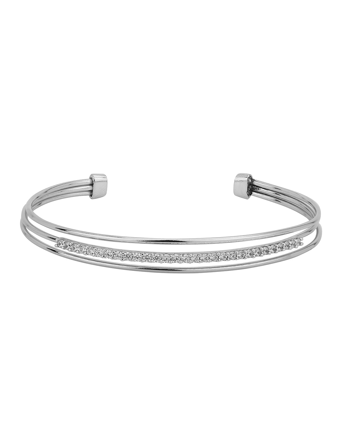 Carlton London Rhodium Plated Cz Studded Cuff Bracelet For Women