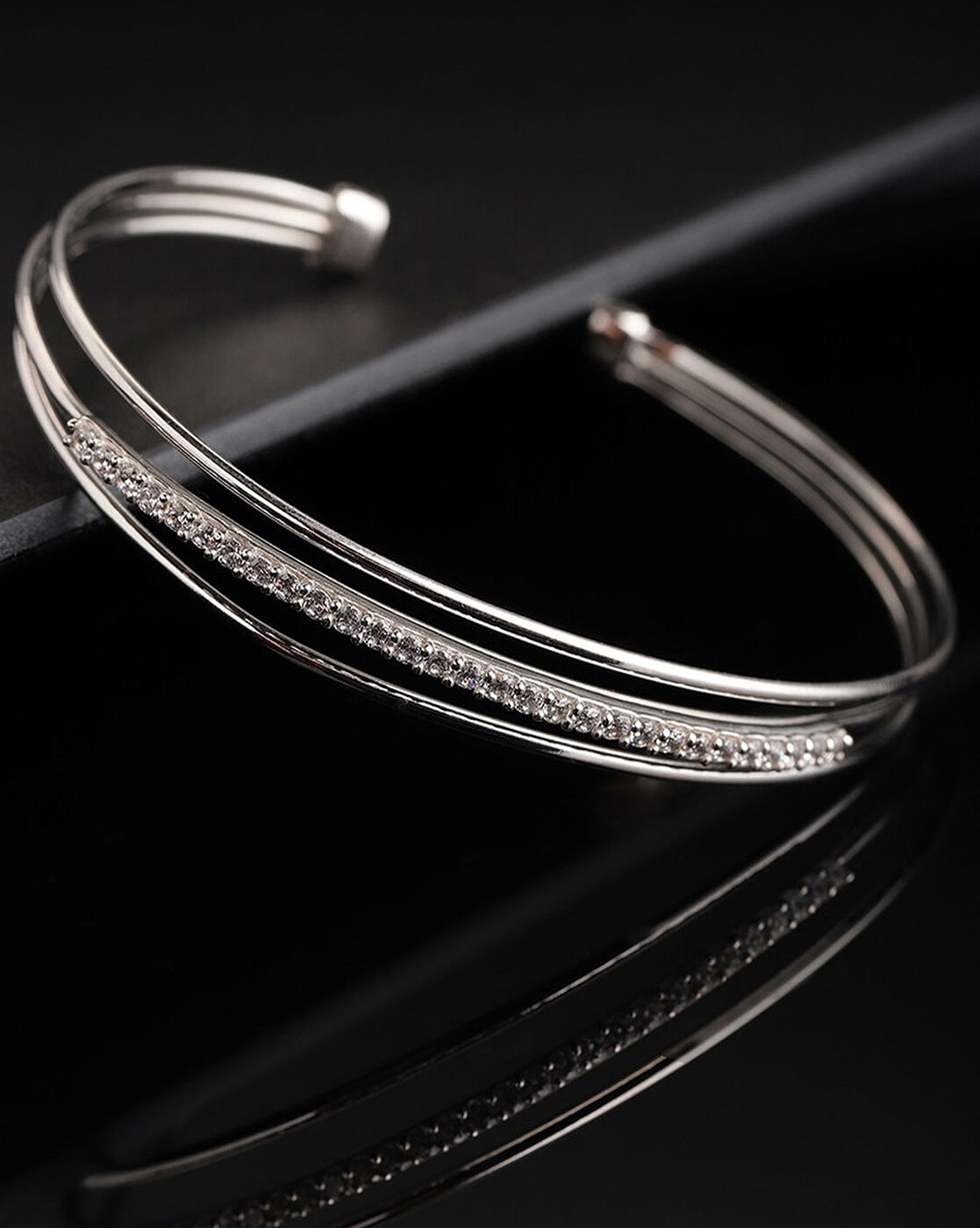 Carlton London Rhodium Plated Cz Studded Cuff Bracelet For Women