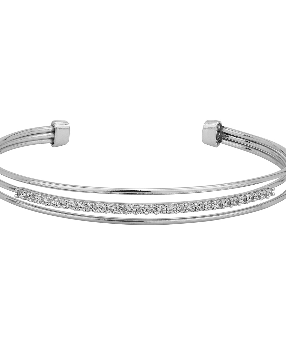 Carlton London Rhodium Plated Cz Studded Cuff Bracelet For Women