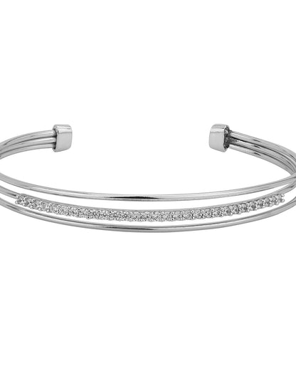 Carlton London Rhodium Plated Cz Studded Cuff Bracelet For Women