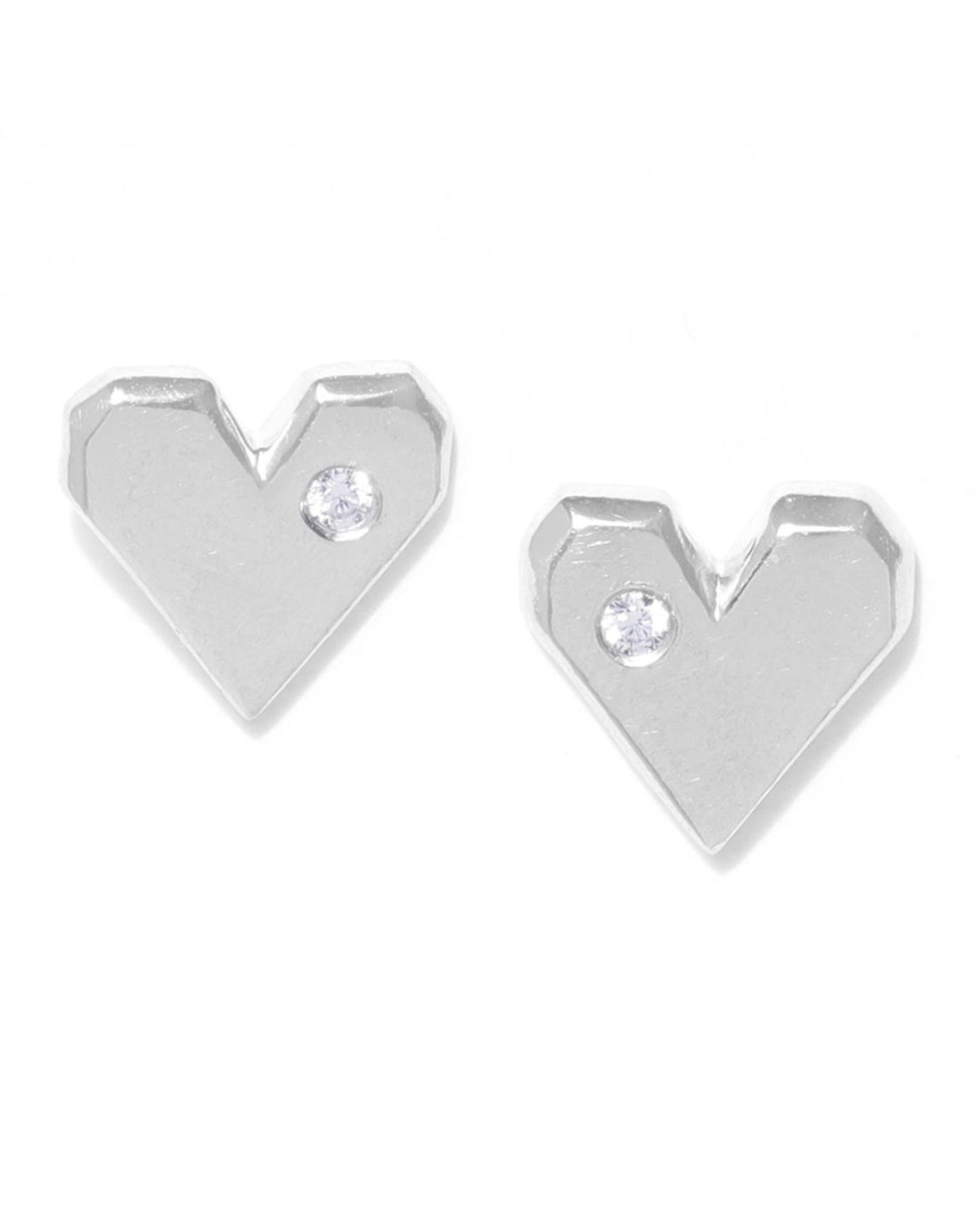 Carlton London Rhodium Plated Solid Heart Cz Stud Earring For Women