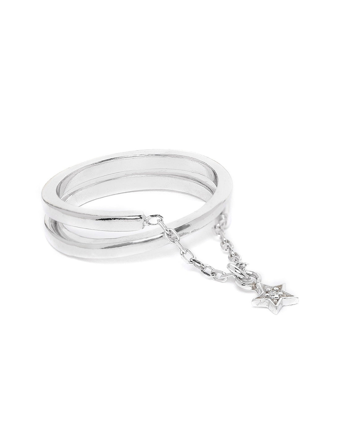 Carlton London Rhodium Plated Silver Toned Cz Studded With Dangling Star Adjustable Finger Ring For Women