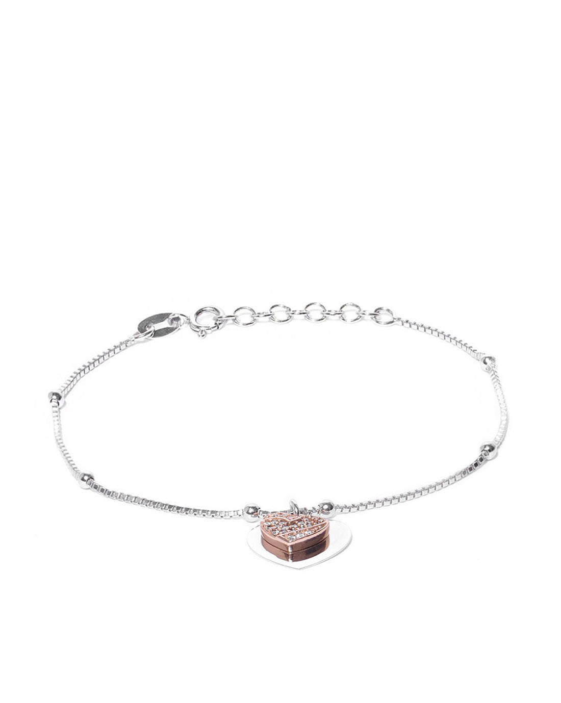Carlton London Cz-Studded Heart Rhodium Plated Bracelet