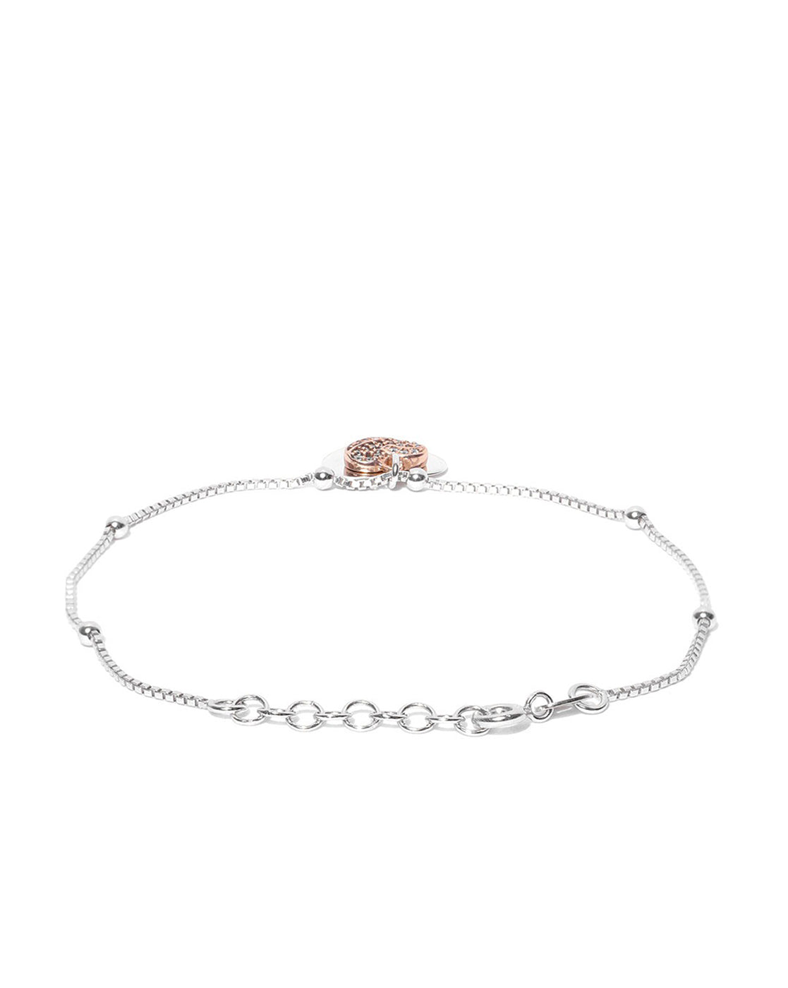 Carlton London Cz-Studded Heart Rhodium Plated Bracelet