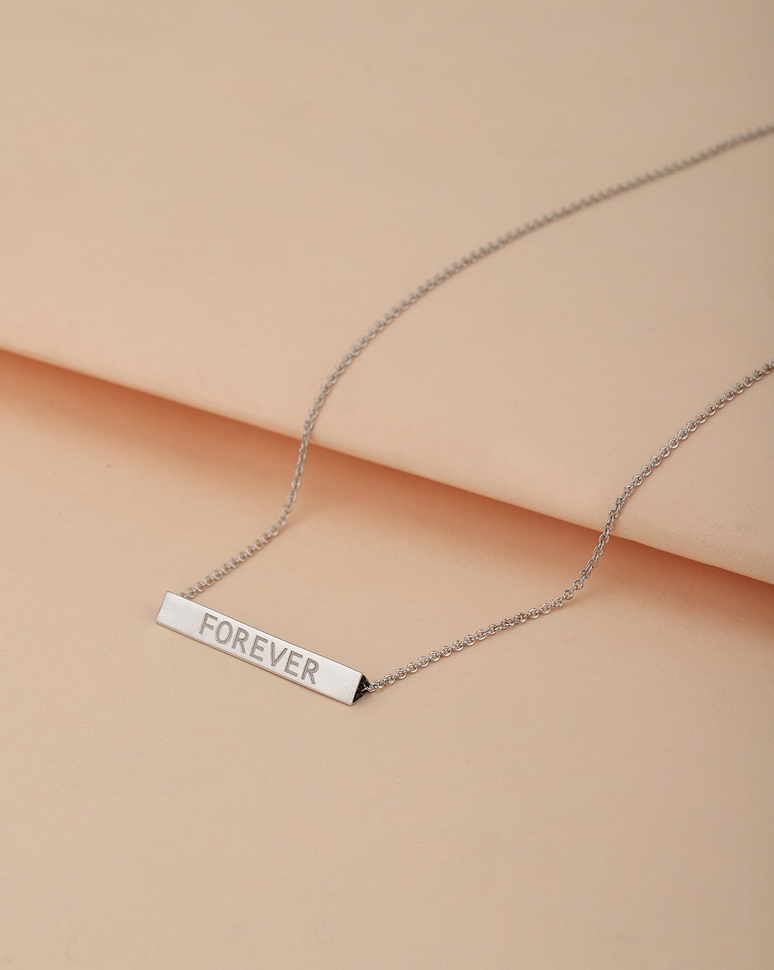 Carlton London Ingrave Text Inline Bar With Rhodium Plated Necklace