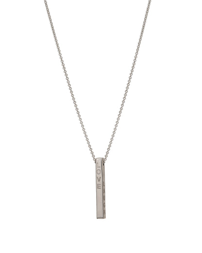 Carlton London Dangling Bar With Ingrave Text Pendant With Chain And Rhodium Plated