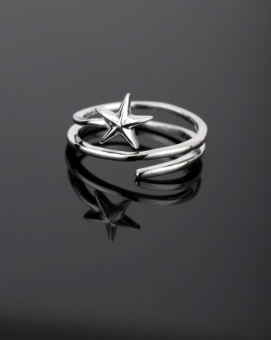Carlton London Rhodium Plated Silver Toned Adjustable Contemporary Star Finger Ring For Women