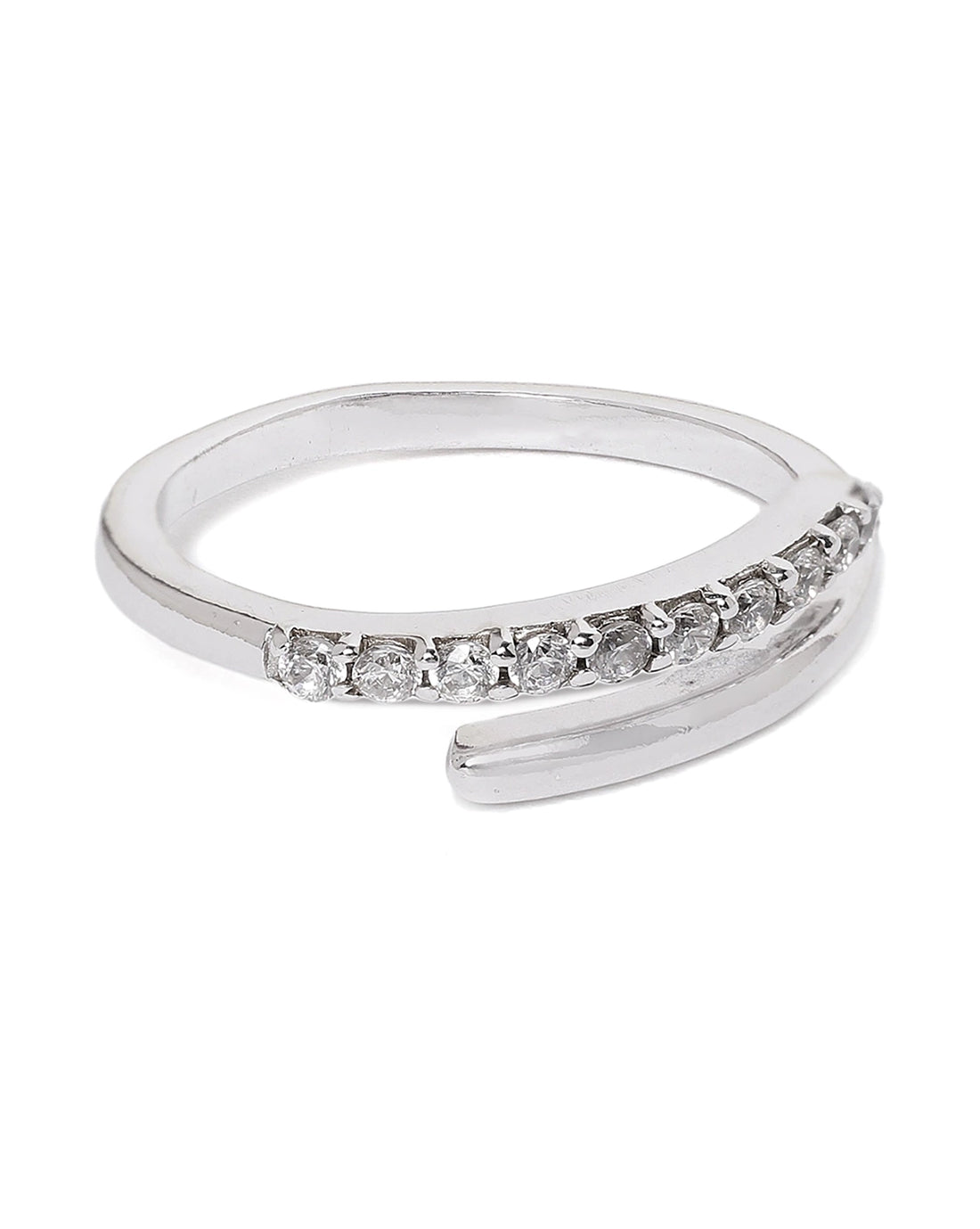 Carlton London Rhodium Plated Silver Toned Cz Studded Adjustable Finger Ring For Women