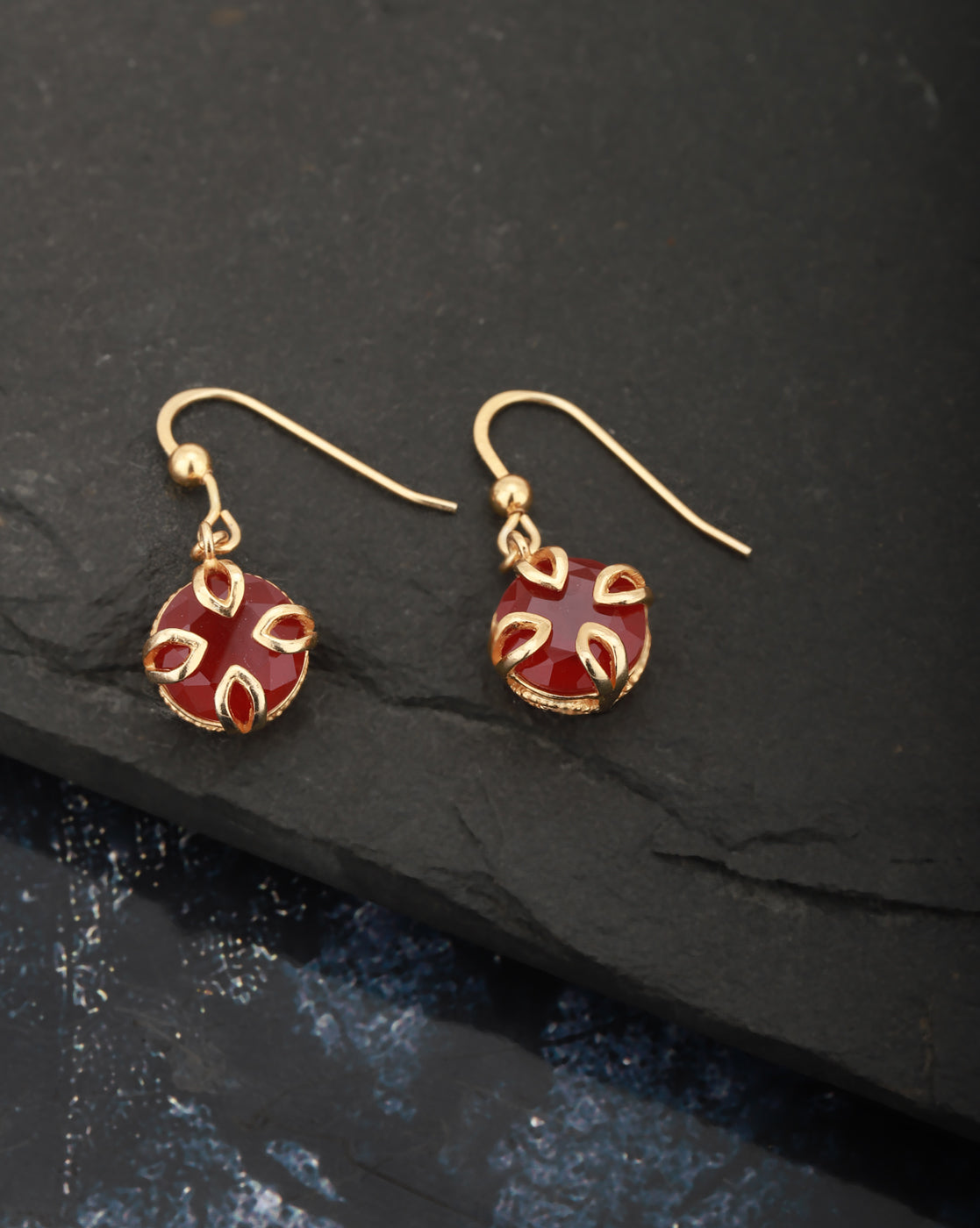 Carlton London Gold Plated Maroon Stone Circular Drop Earring For Women