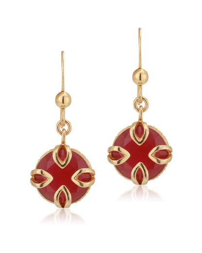 Carlton London Gold Plated Maroon Stone Circular Drop Earring For Women