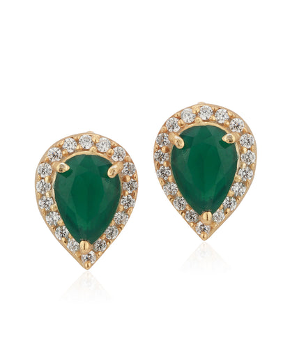 Carlton London Gold Plated Green Stone Teardrop Stud Earring For Women