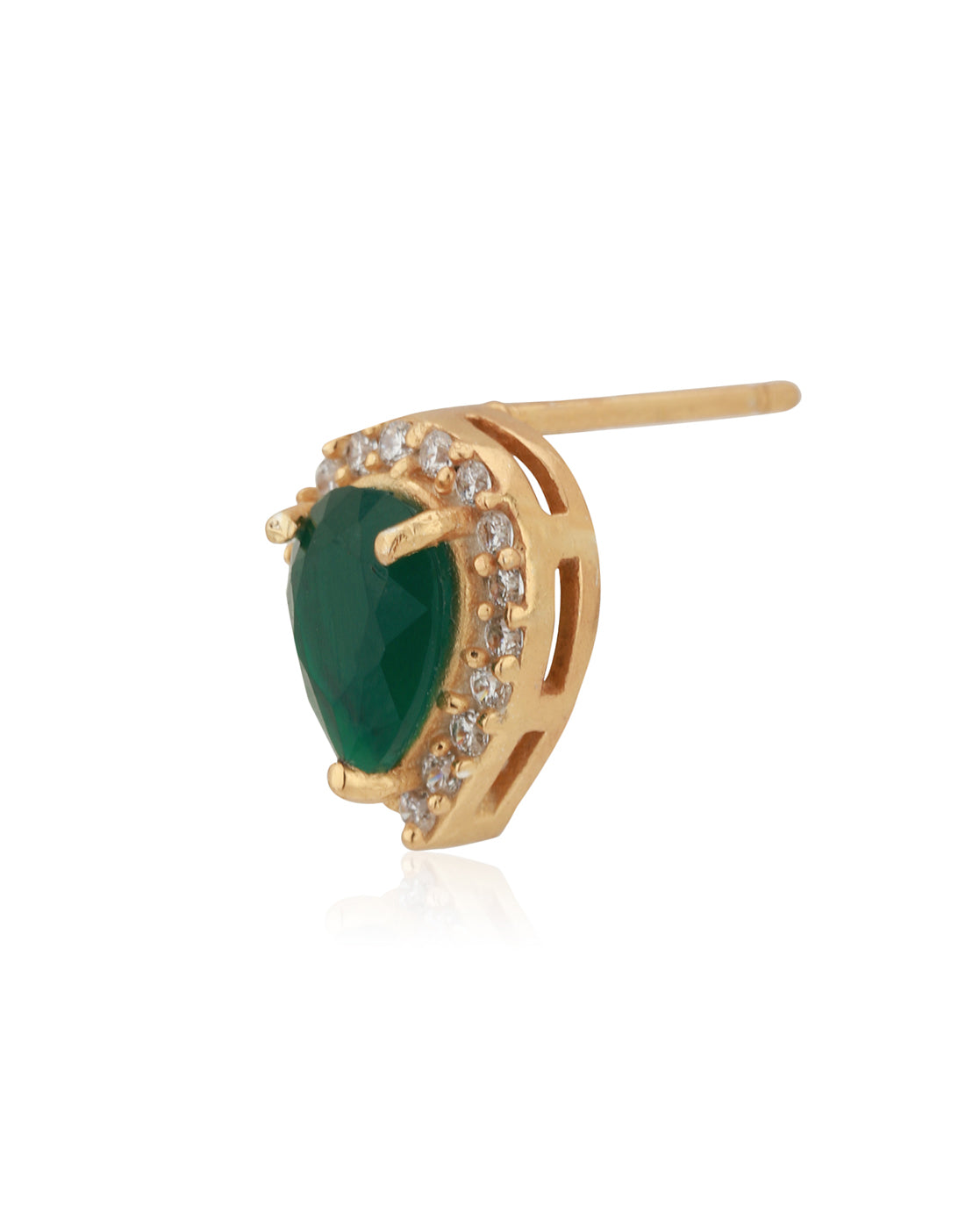 Carlton London Gold Plated Green Stone Teardrop Stud Earring For Women