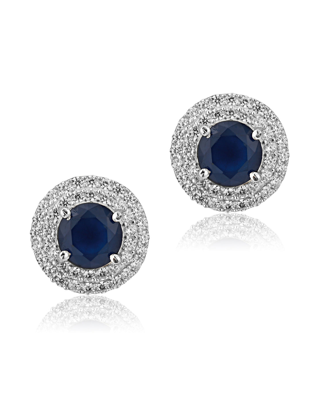 Carlton London Rhodium Plated Navy Blue Stone Circular Stud Earring For Women