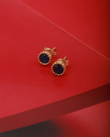 Carlton London Gold Plated Navy Blue Stone Circular Stud Earring For Women