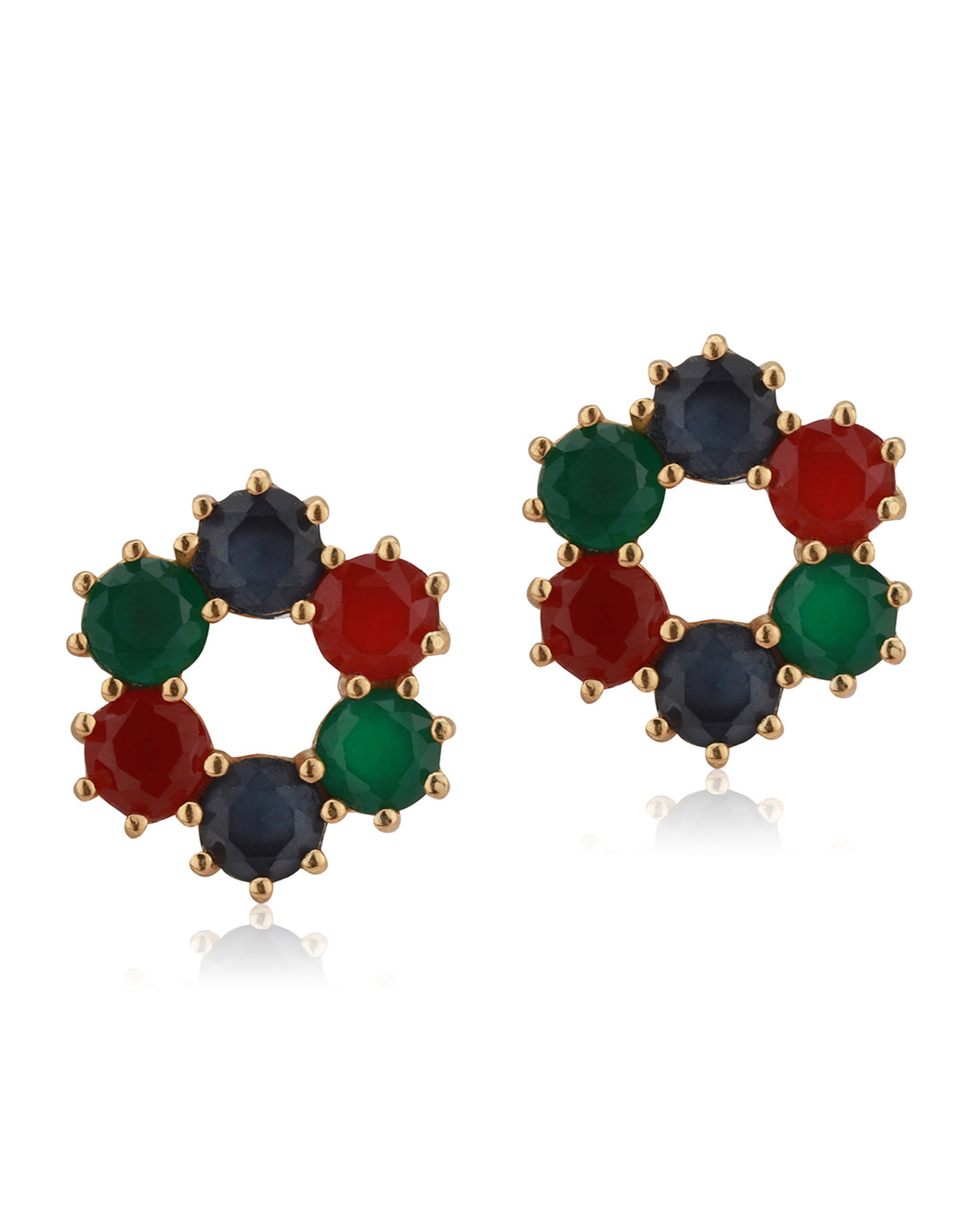 Carlton London Gold Plated Green With Navy Blue Cz Floral Stud Earring For Women
