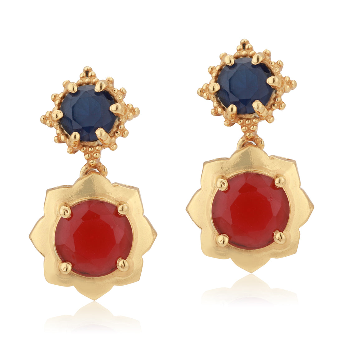 Carlton London Gold Plated Navy With Maroon Stone Floral Drop Earring For Women