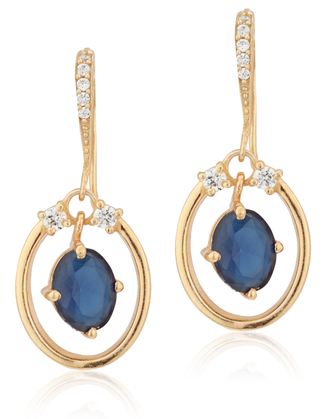 Carlton London Gold Plated Blue Stone Oval Drop Earring For Women